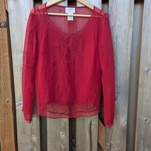 Chic Red Silk Embroidered Women's Blouse